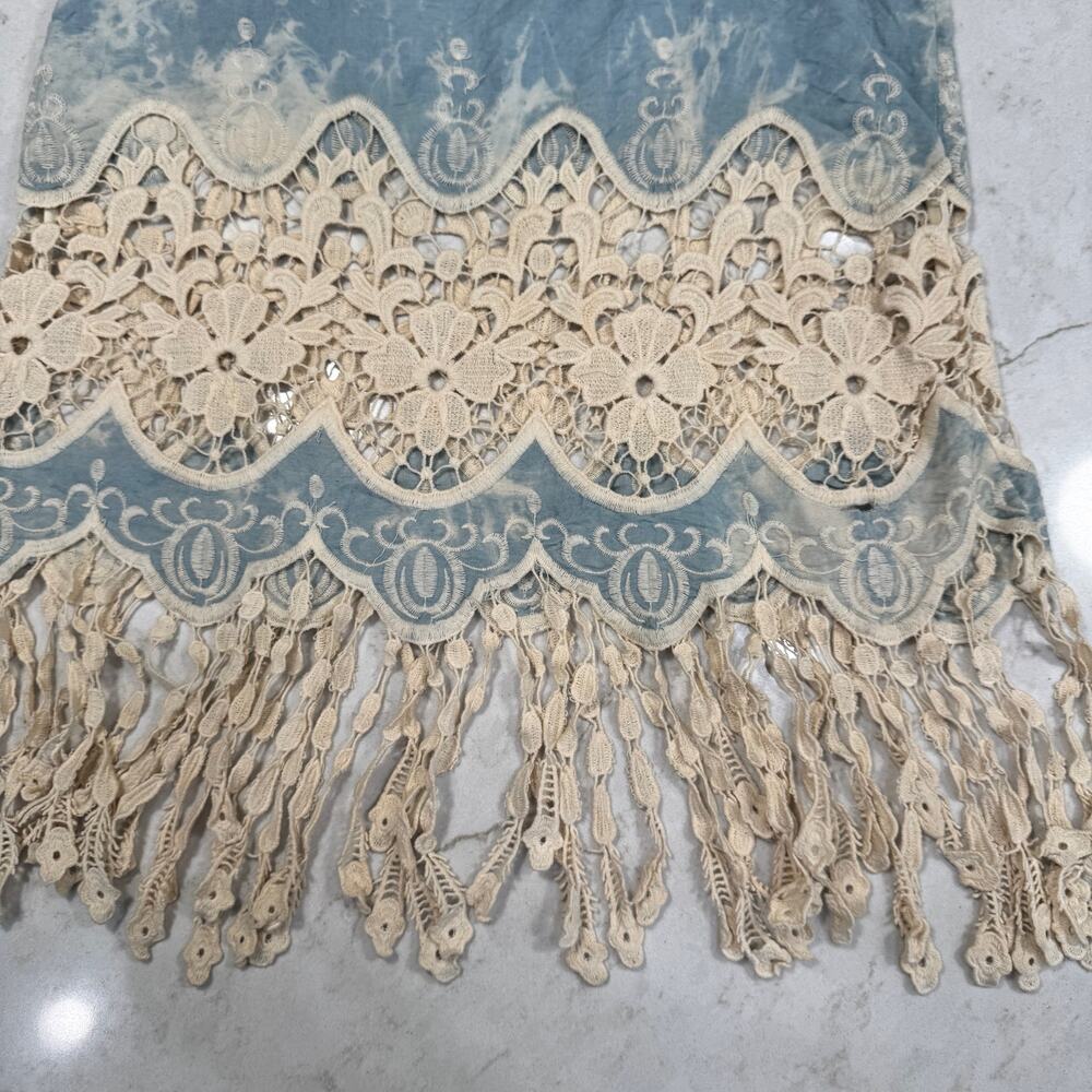 Boho Fringe Lace Tank Women's Large Festival Coachella Concert Country Cottage - Picture 13 of 14